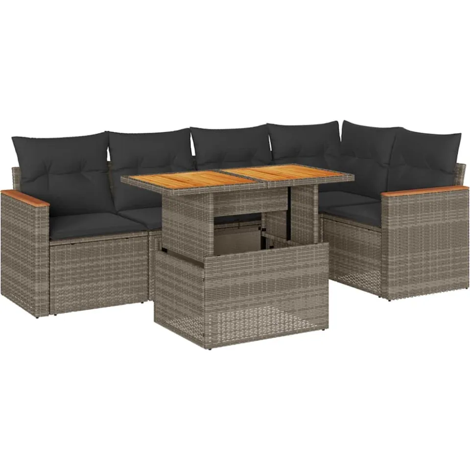 vidaXL 6-delige Loungeset met kussens poly rattan acacia grijs, foto 3