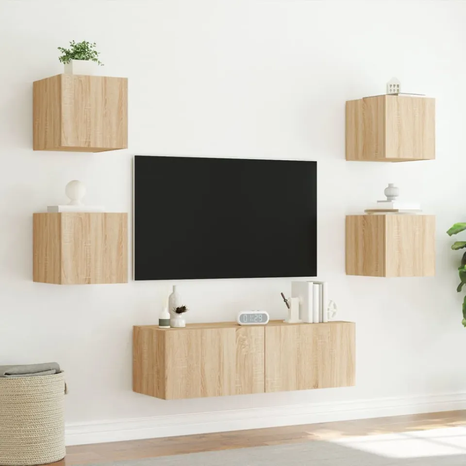 vidaXL 5-delige Tv-wandmeubelset met LED-verlichting sonoma eikenkleur, foto 3