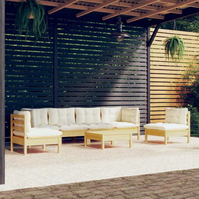 vidaXL 7-delige Loungeset met crèmekleurige kussens massief grenenhout, foto 2
