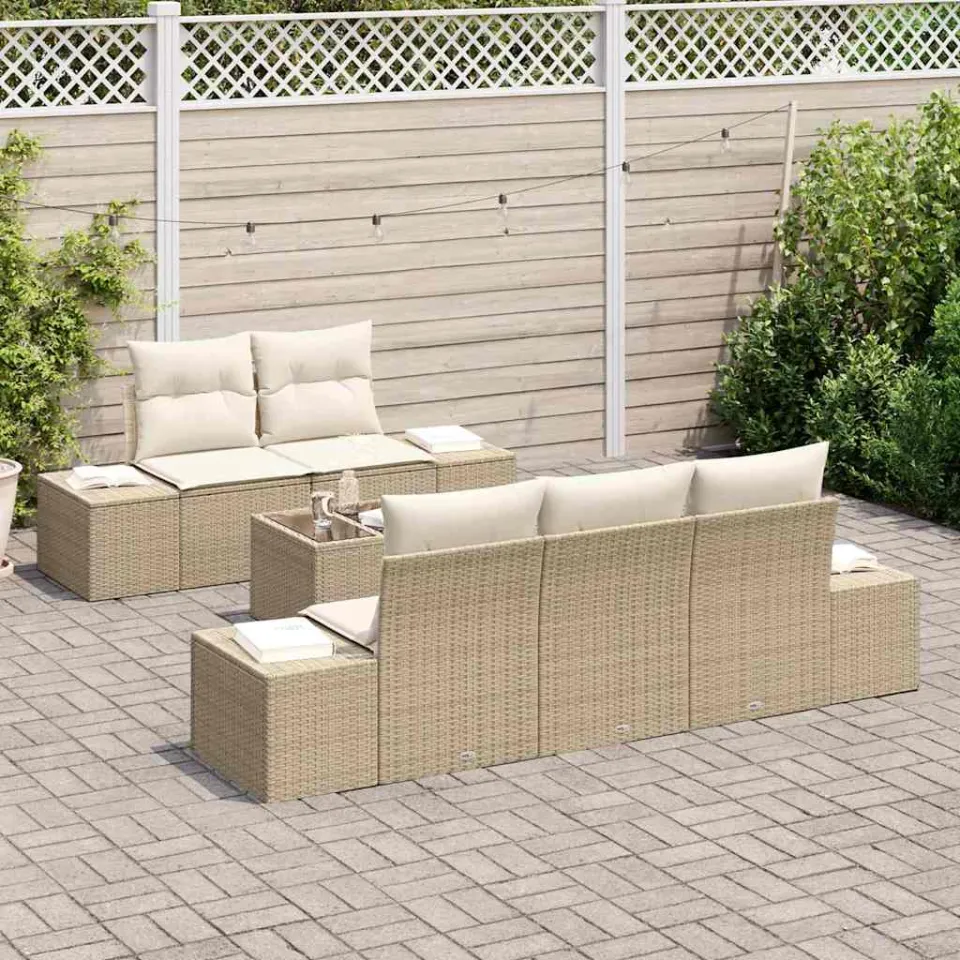 vidaXL Tuin Sofa Set Beige poly rattan, foto 3