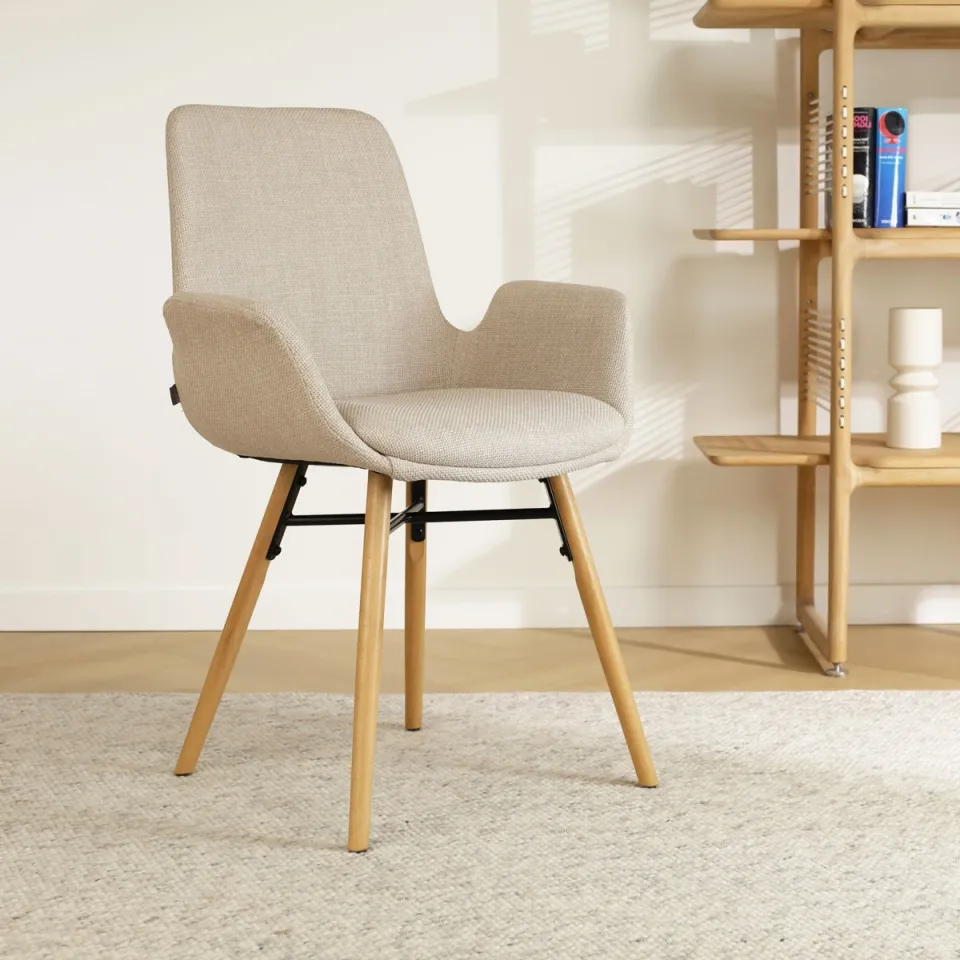 Nolon Nena-Eef eetkamerstoel beige - houten onderstel, foto 2