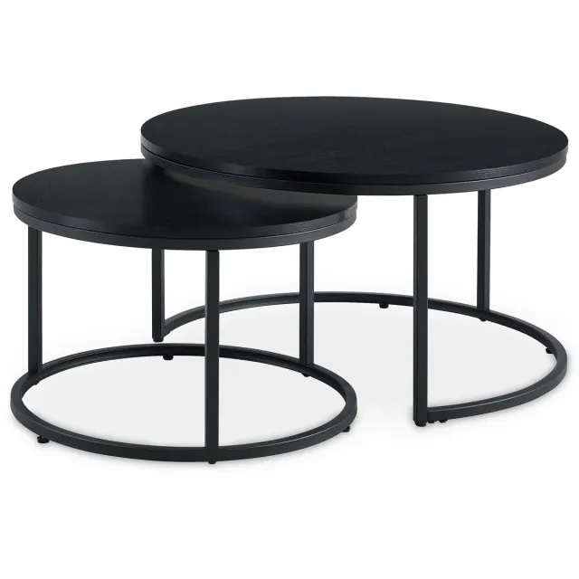 IDIMEX Salontafelset TOURS, set van 2 ronde tafels – zwart
