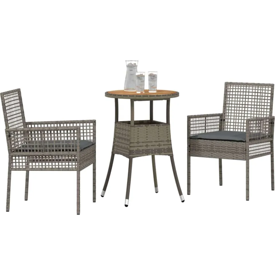 vidaXL Tuin eettafelset 3 st Grijs poly rattan