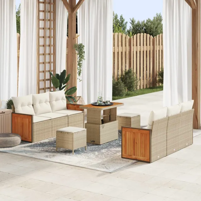 vidaXL Tuinbankenset 9 st 8-zits Beige en Crème