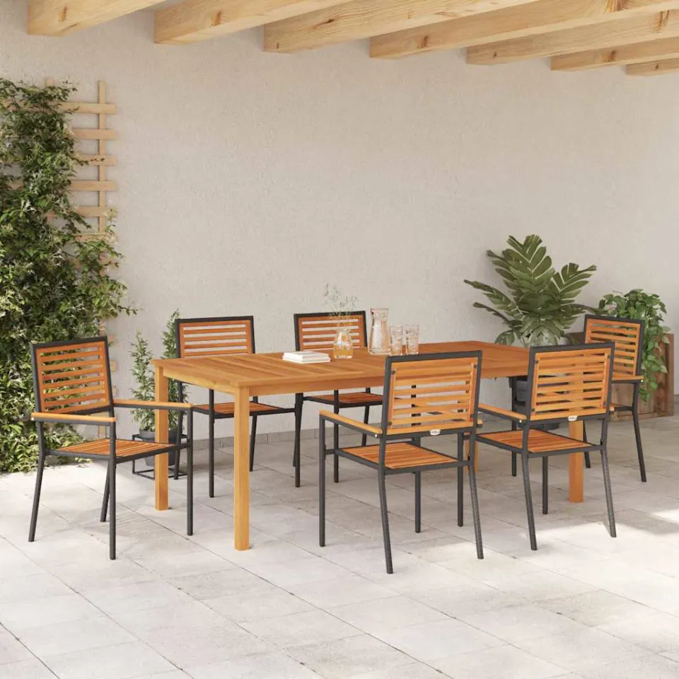 vidaXL Tuin eettafelset 7 st Zwart Massief Acaciahout, foto 3
