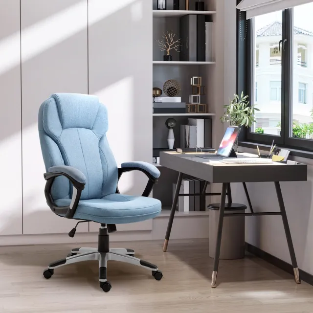 STILVORA Bureaustoel - Ergonomische Hoge Rugleuning - 360 Graden Draaibaar Met Wielen En Wipfunctie - Voor Thuis En Kantoor - Linnen - Lichtblauw Light Blue