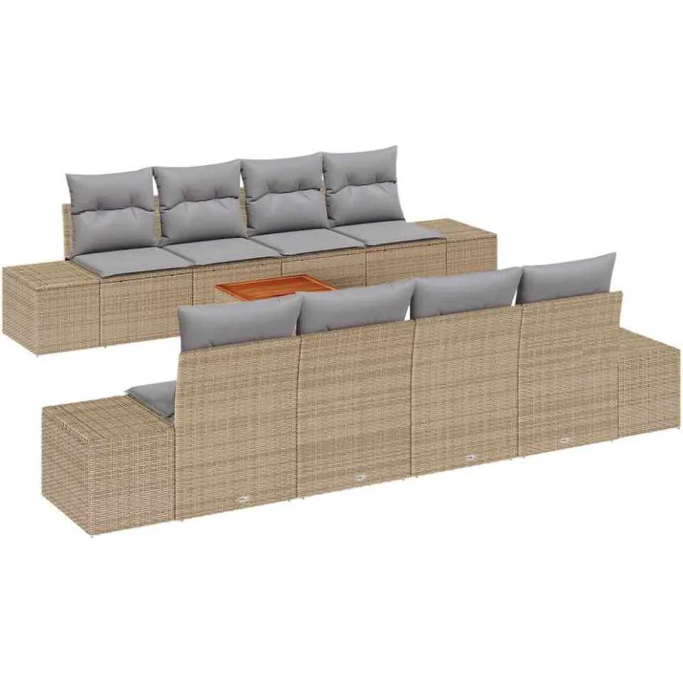 vidaXL Tuinbankenset 9 st Beige en Licht Grijs poly rattan
