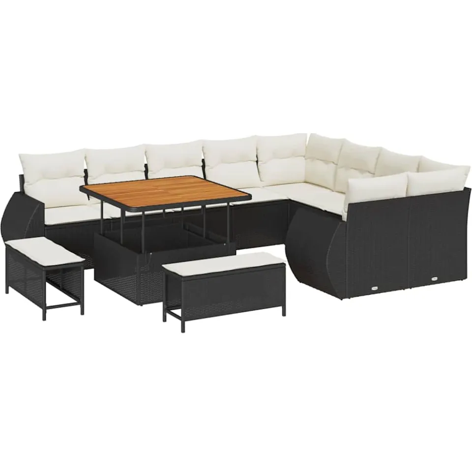 vidaXL Tuinbankenset 12 st Zwart poly rattan
