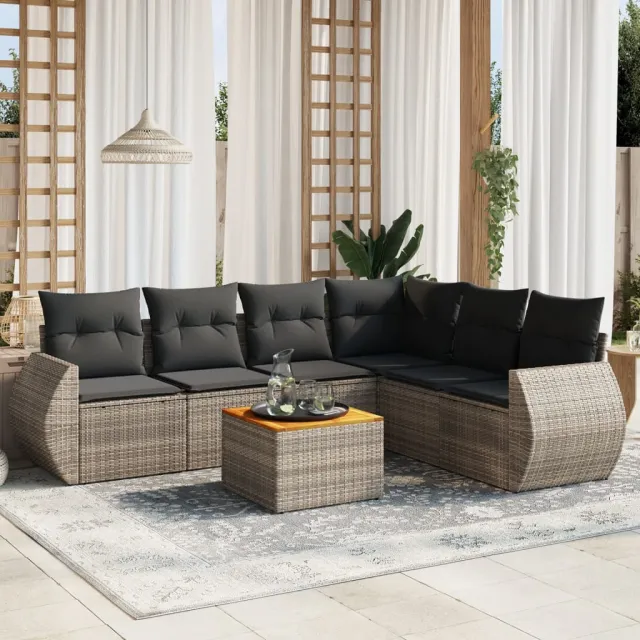 vidaXL 7-delige Loungeset met kussens poly rattan grijs, foto 2