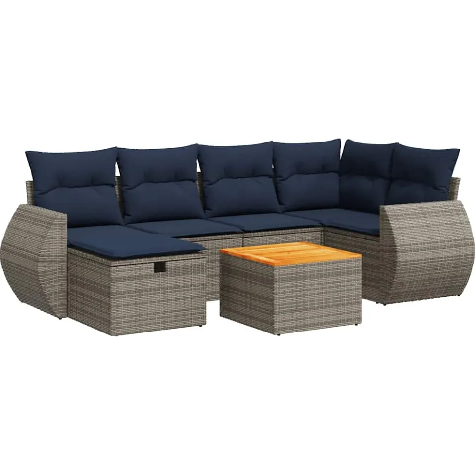 vidaXL 7-delige Loungeset met kussens poly rattan grijs, foto 3