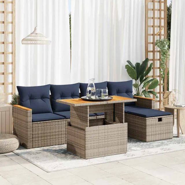 vidaXL 6-delige Loungeset met kussens poly rattan acacia grijs, foto 2