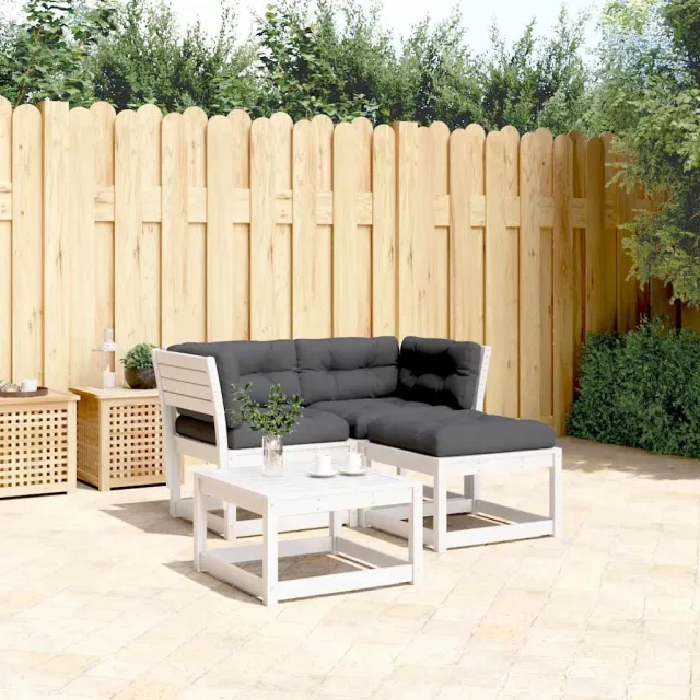 vidaXL 3-delige Loungeset met kussens massief grenenhout wit, foto 2