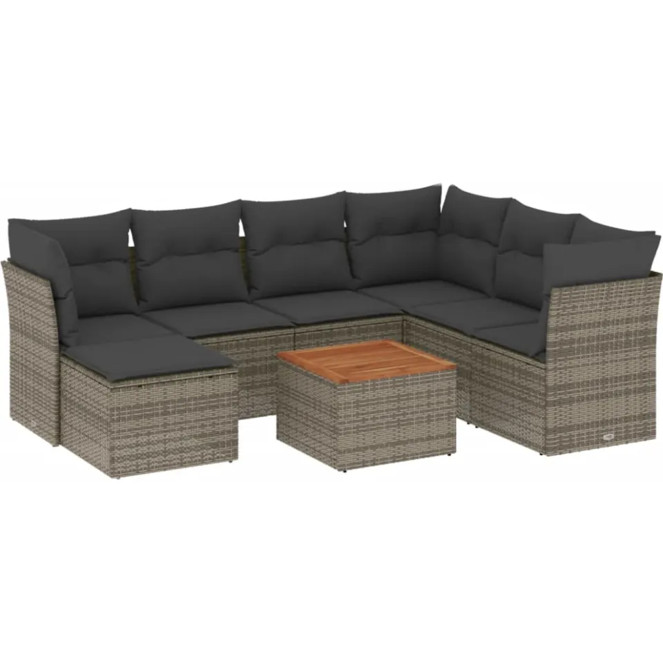 vidaXL 8-delige Loungeset met kussens poly rattan grijs