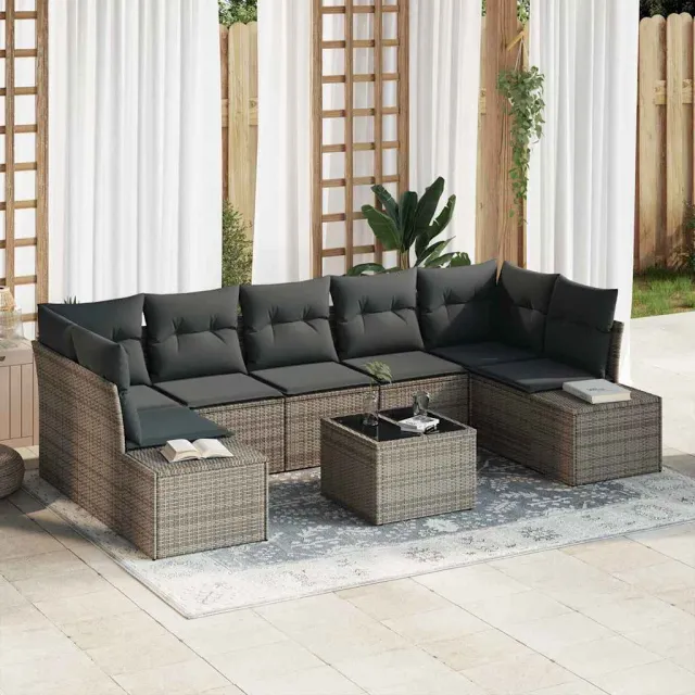 vidaXL Tuin Sofa Set 8 st Grijs poly rattan, foto 2
