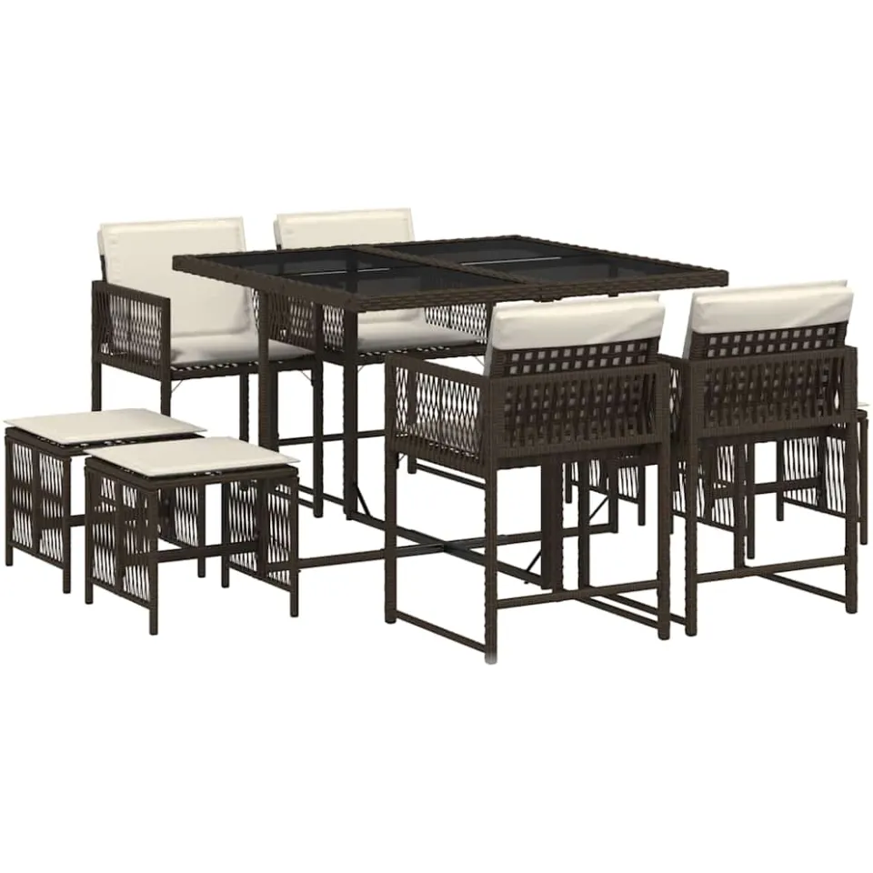 vidaXL 9-delige Tuinset met kussens poly rattan bruin, foto 3