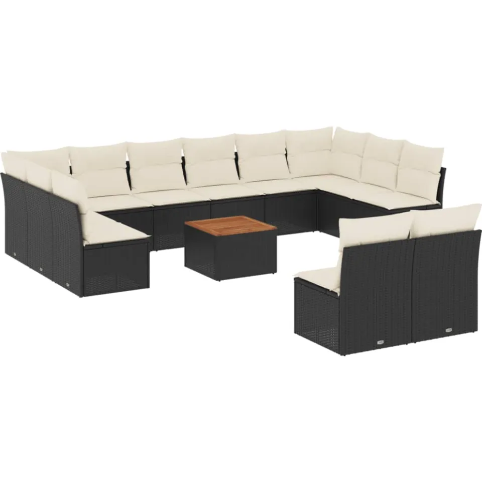 vidaXL 13-delige Loungeset met kussens poly rattan zwart