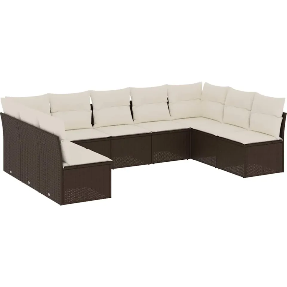 vidaXL 9-delige Loungeset met kussens poly rattan bruin, foto 3