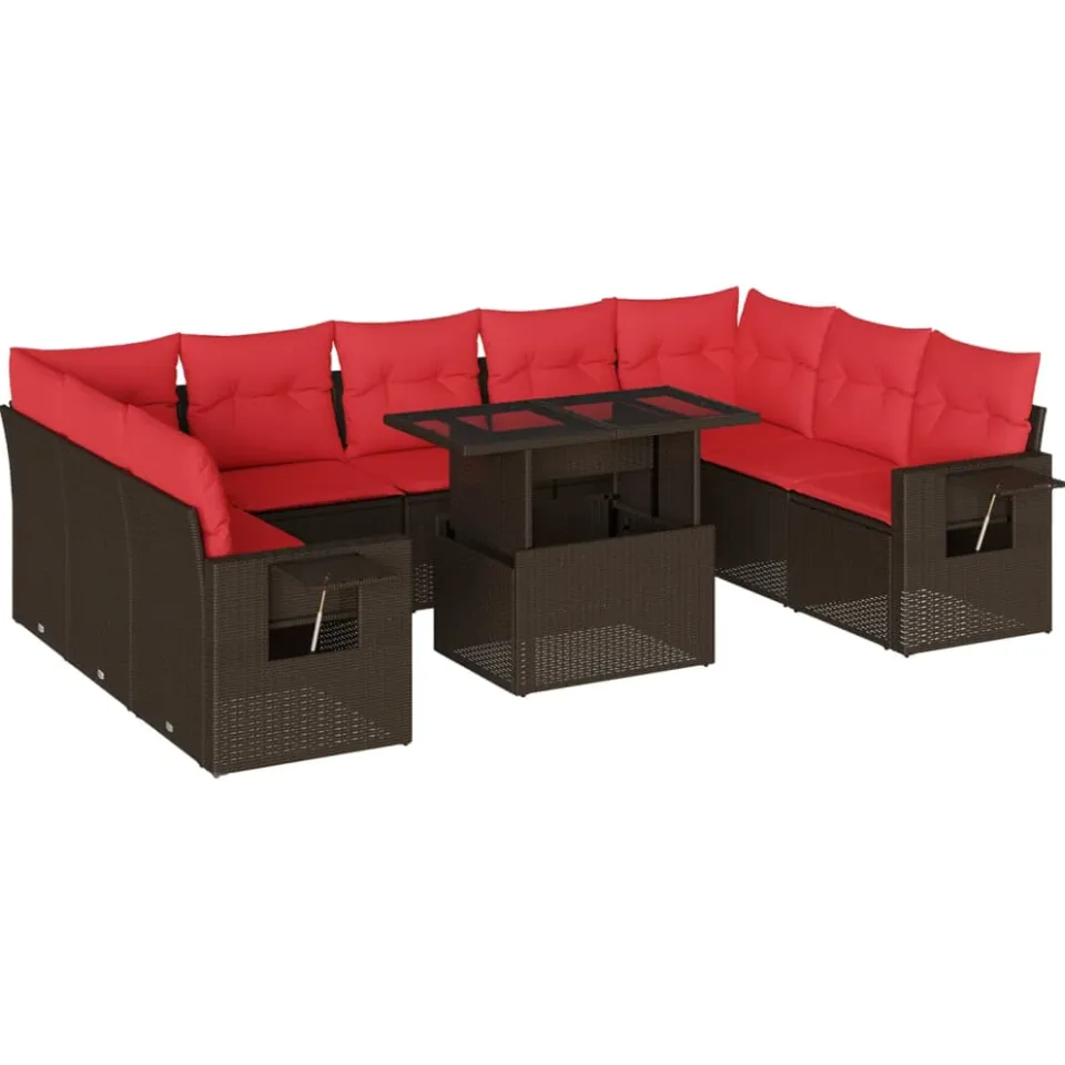 vidaXL 10-delige tuinbankset met kussens, bruin polyrotan, foto 3