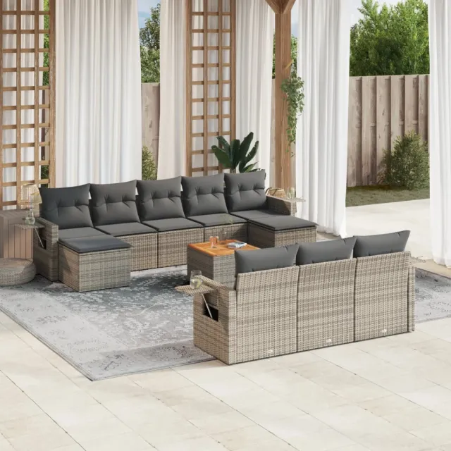 vidaXL 11-delige Loungeset met kussens poly rattan grijs, foto 2