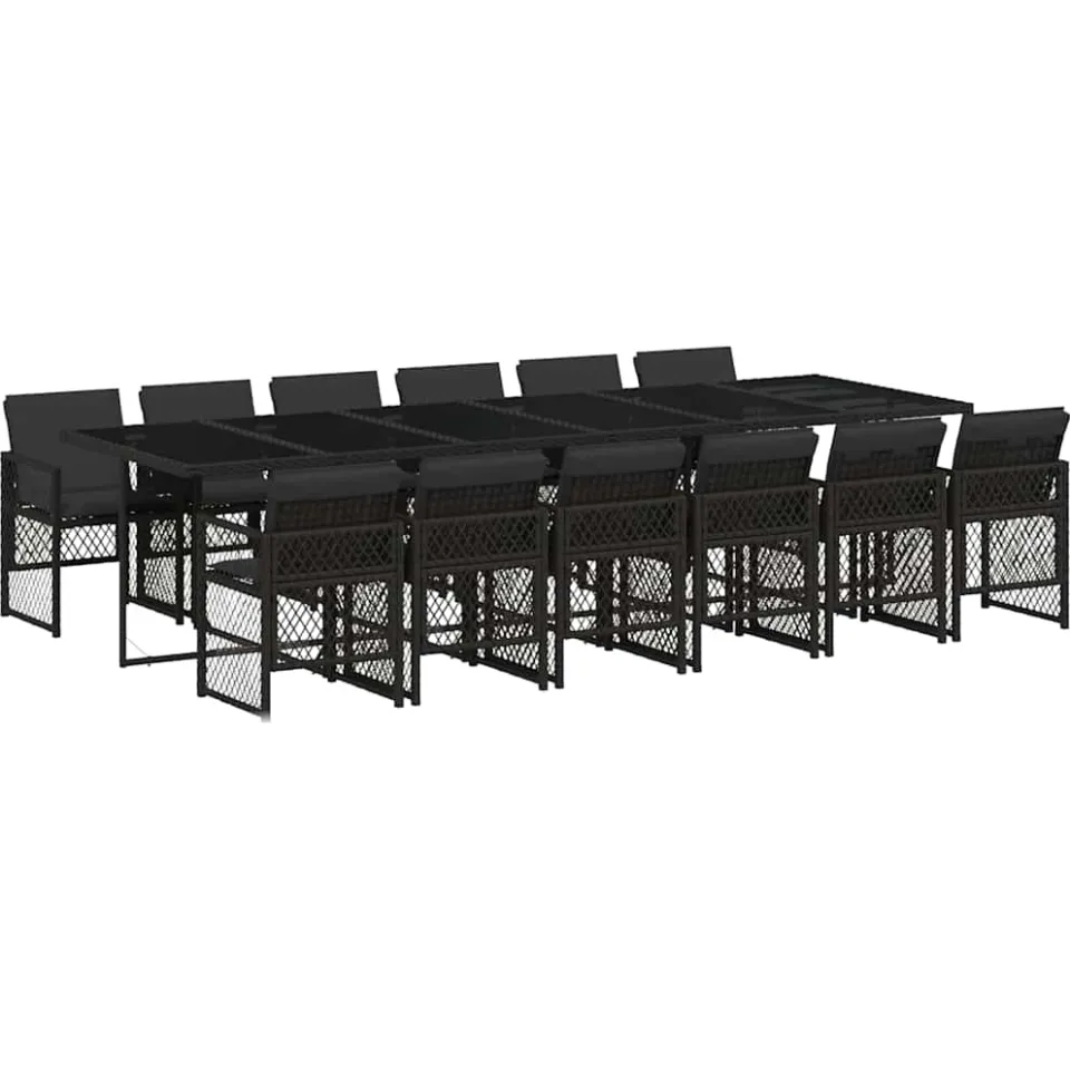 vidaXL 13-delige Tuinset met kussens poly rattan zwart