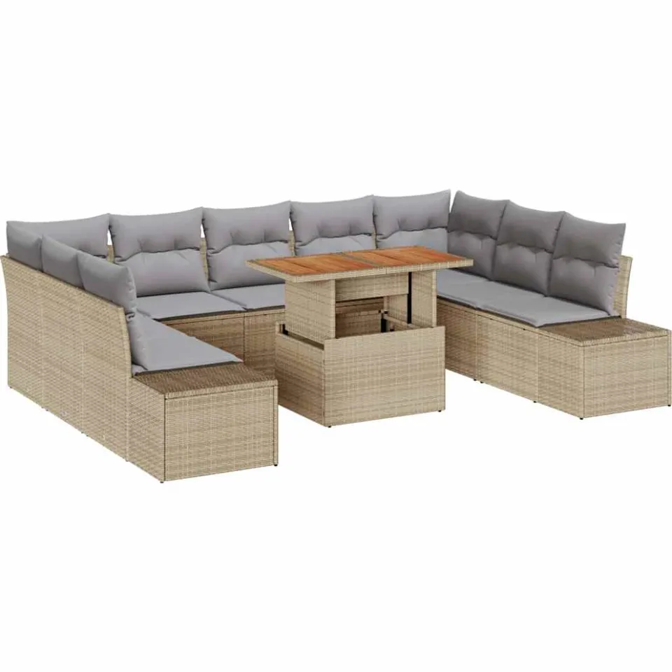 vidaXL Tuin Sofa Set 10 st Beige Poly riet