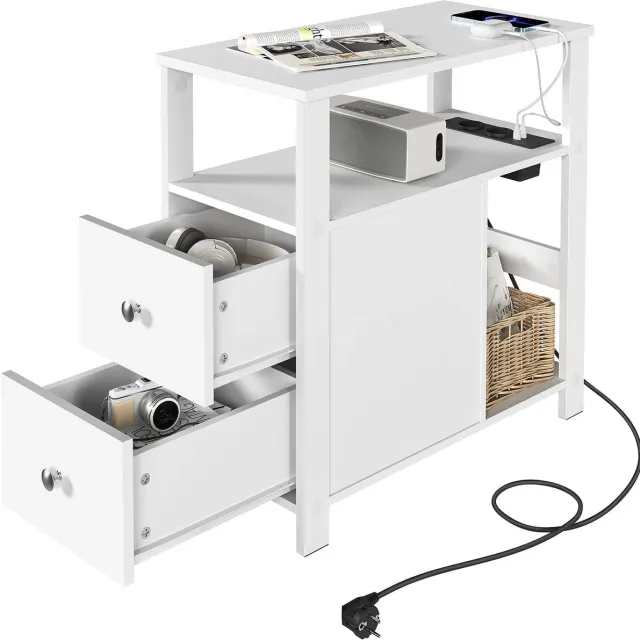 Klarven Bijzettafel Hout Wit - Bijzettafel Bank - Bijzettafel - Met Lade En Opbergruimte - Stevig Houten Blad - Eenvoudig Zelf Te Monteren - B60xd60xh30cm