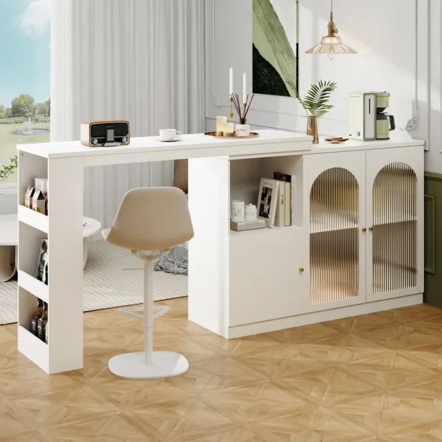 STILVORA Buffetkast - 360° Draaibare Eet- en Barkast Met Glazen Deuren en Planken - Multifunctioneel Voor Keuken en Woonkamer - MDF - 120x40x97 cm - Wit