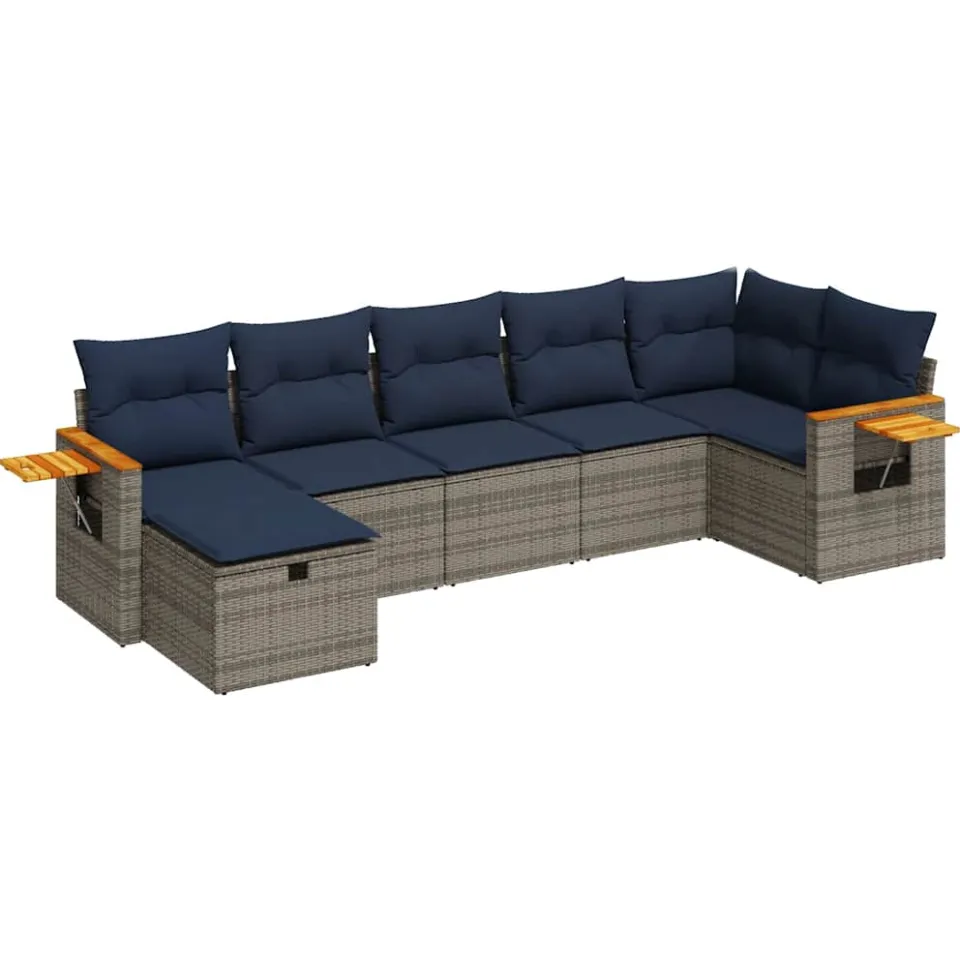 vidaXL 7-delige Loungeset met kussens poly rattan grijs, foto 3