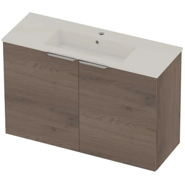 Basic-Line Tiny 36 Badmeubelset Porselein 1 Kraangat Voor Grepen 100x36x67 cm Dusk Oak Glans Wit