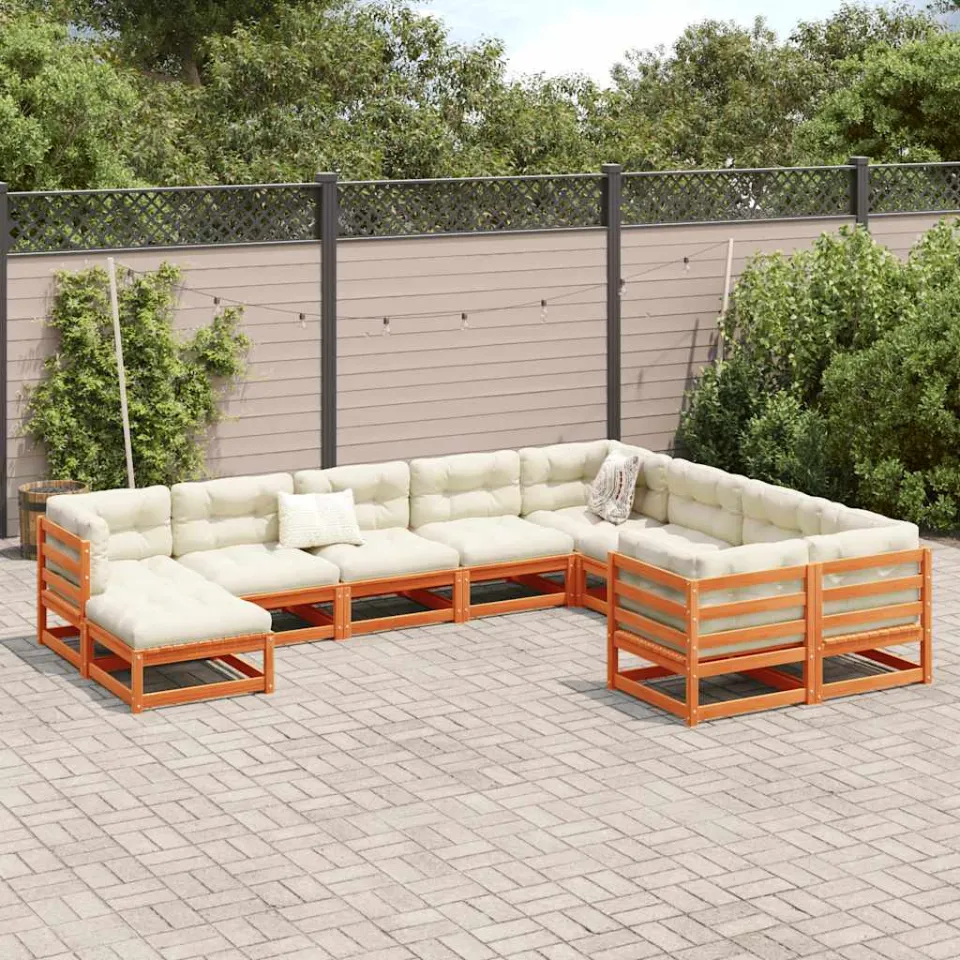 vidaXL 10-delige Loungeset met kussens massief grenenhout wasbruin bruin, foto 2