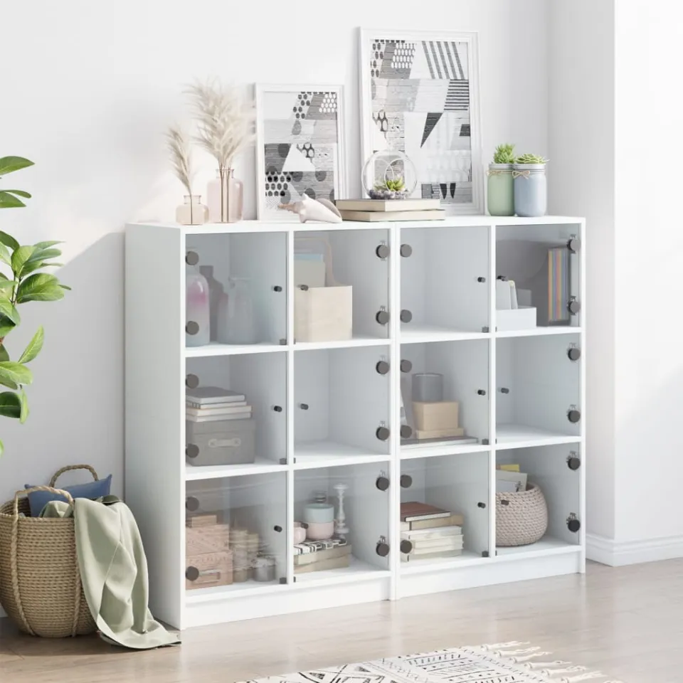 vidaXL Boekenkast met deuren 136x37x109 cm bewerkt hout wit, foto 3