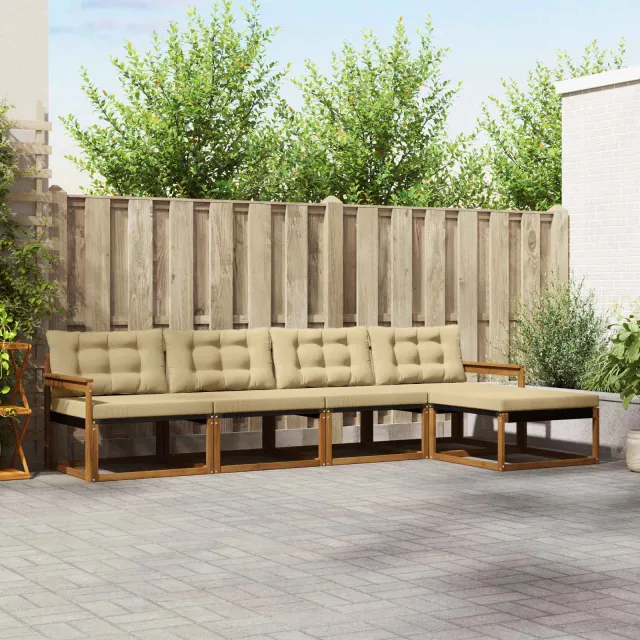 vidaXL Buiten bankenset 5 st 5-zits Natuurlijk en Beige