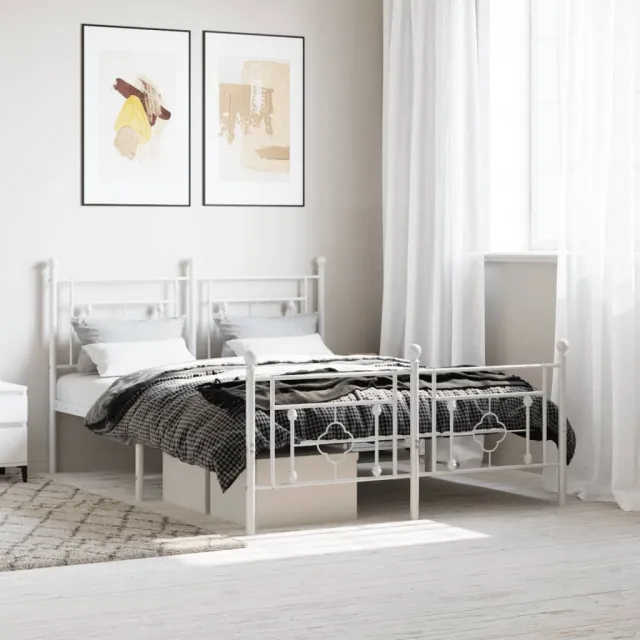 vidaXL Bedframe met hoofd- en voeteneinde metaal wit 140x200 cm