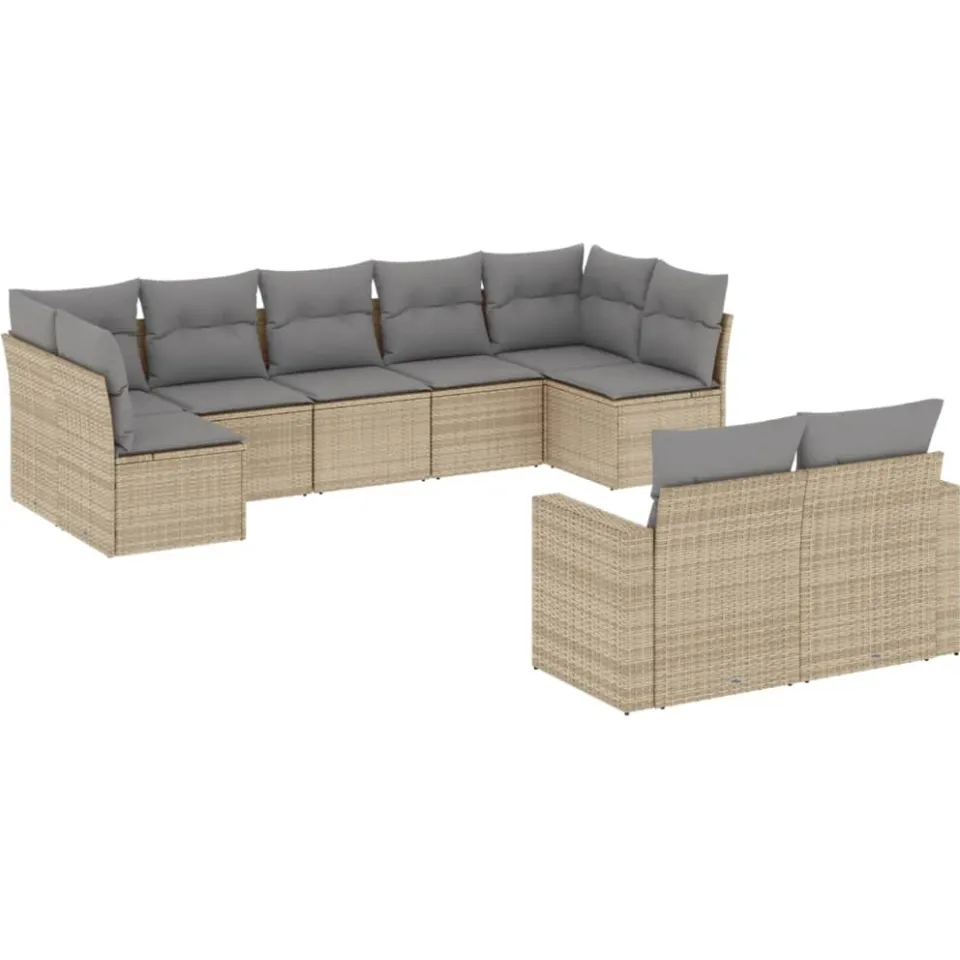 vidaXL 9-delige Loungeset met kussens poly rattan beige, foto 3
