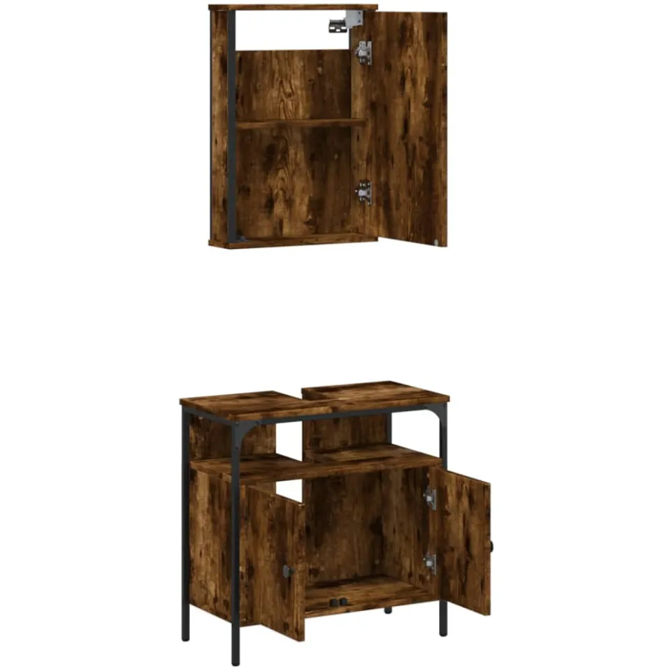 vidaXL 2-delige Badkamermeubelset bewerkt hout gerookt eikenkleurig, foto 3