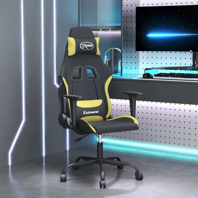 vidaXL Massage gamestoel stof zwart en lichtgroen, foto 2