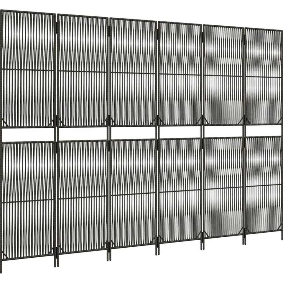 vidaXL Kamerscherm 6 panelen poly rattan grijs, foto 4