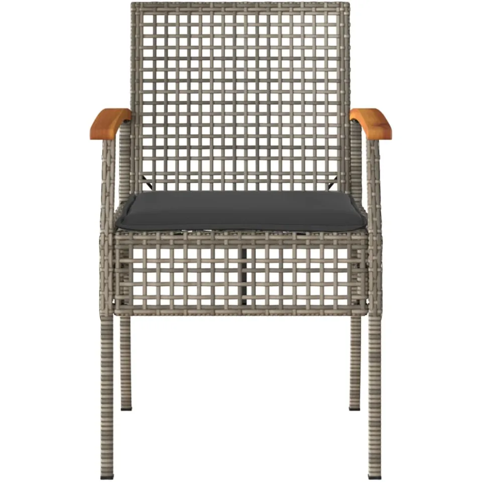 vidaXL 3-delige Bistroset met kussens poly rattan en acaciahout grijs, foto 3