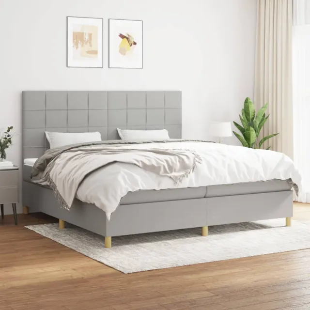 vidaXL Boxspring met matras stof lichtgrijs 200x200 cm grijs