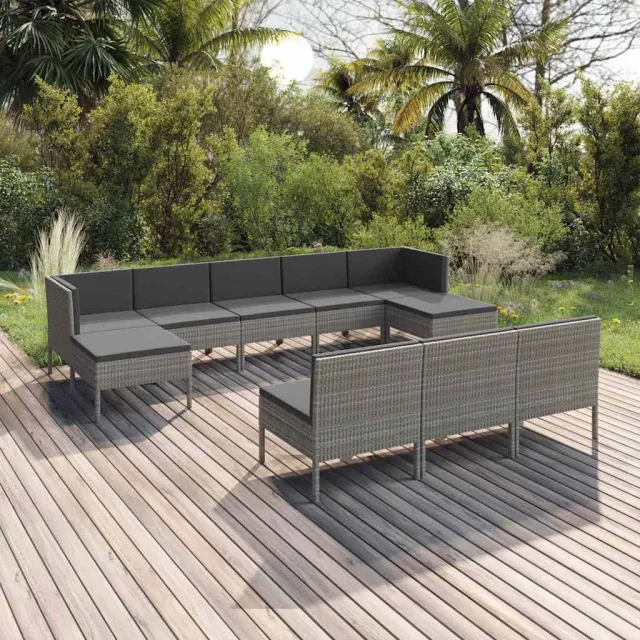 vidaXL 10-delige Loungeset met kussens poly rattan grijs, foto 2