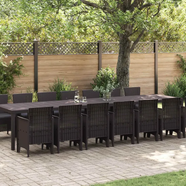 vidaXL Tuin Eettafelset met kussens 15 st Bruin PP, foto 2