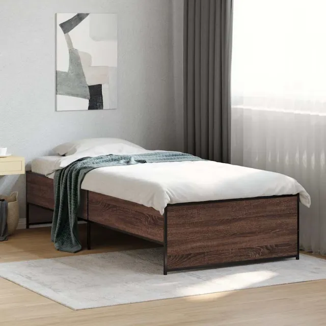 vidaXL Bedframe bewerkt hout en metaal bruin eikenkleurig 90x190 cm