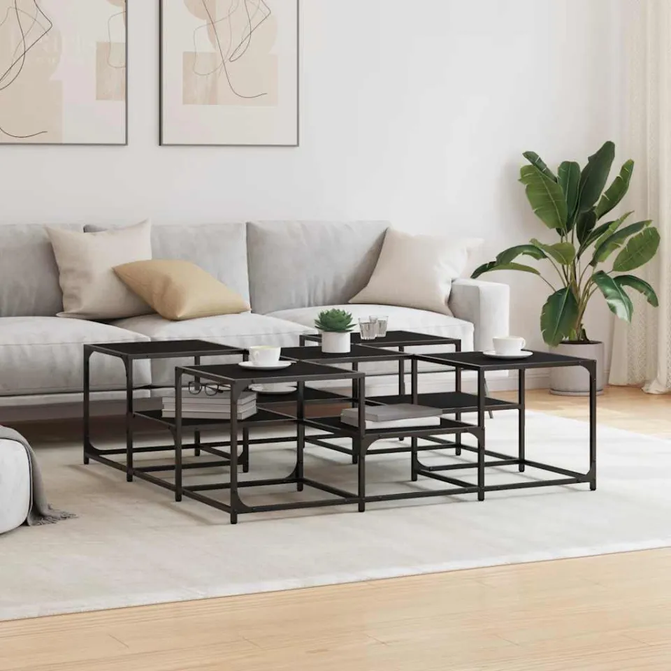 vidaXL Salontafel 121x121x40 cm bewerkt hout zwart, foto 3