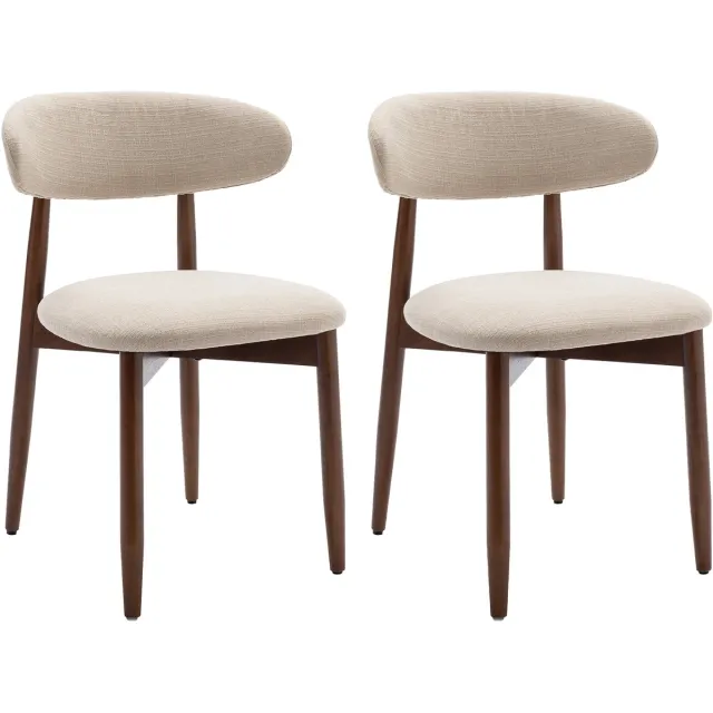 COLAMY Moderne eetkamerstoelen set van 2 – Stof bekleed met houten frame – Comfortabele keukenstoelen – Beige