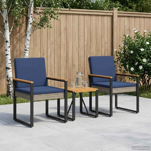 vidaXL Buitenmeubelset 3 st Grijs en Marineblauw poly rattan