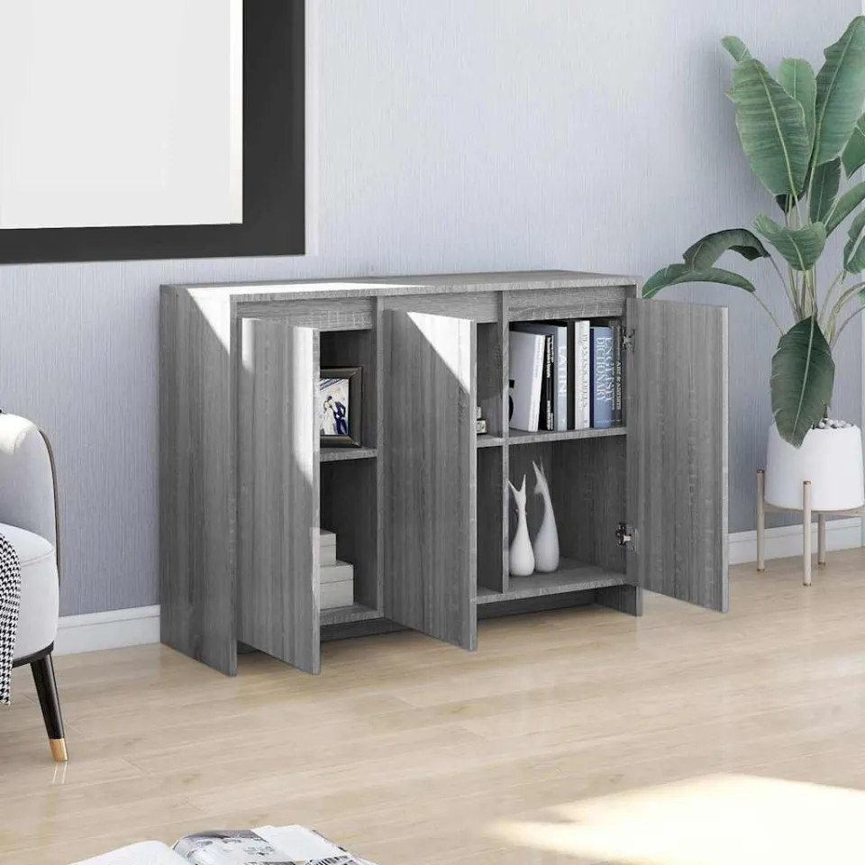 vidaXL Dressoir 102x33x75 cm bewerkt hout grijs sonoma eikenkleurig, foto 3