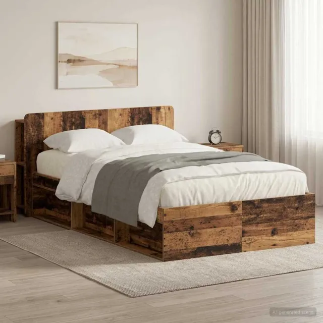 vidaXL Bedframe met opslag Oud hout 120 x 190 cm Bewerkt hout Bruin