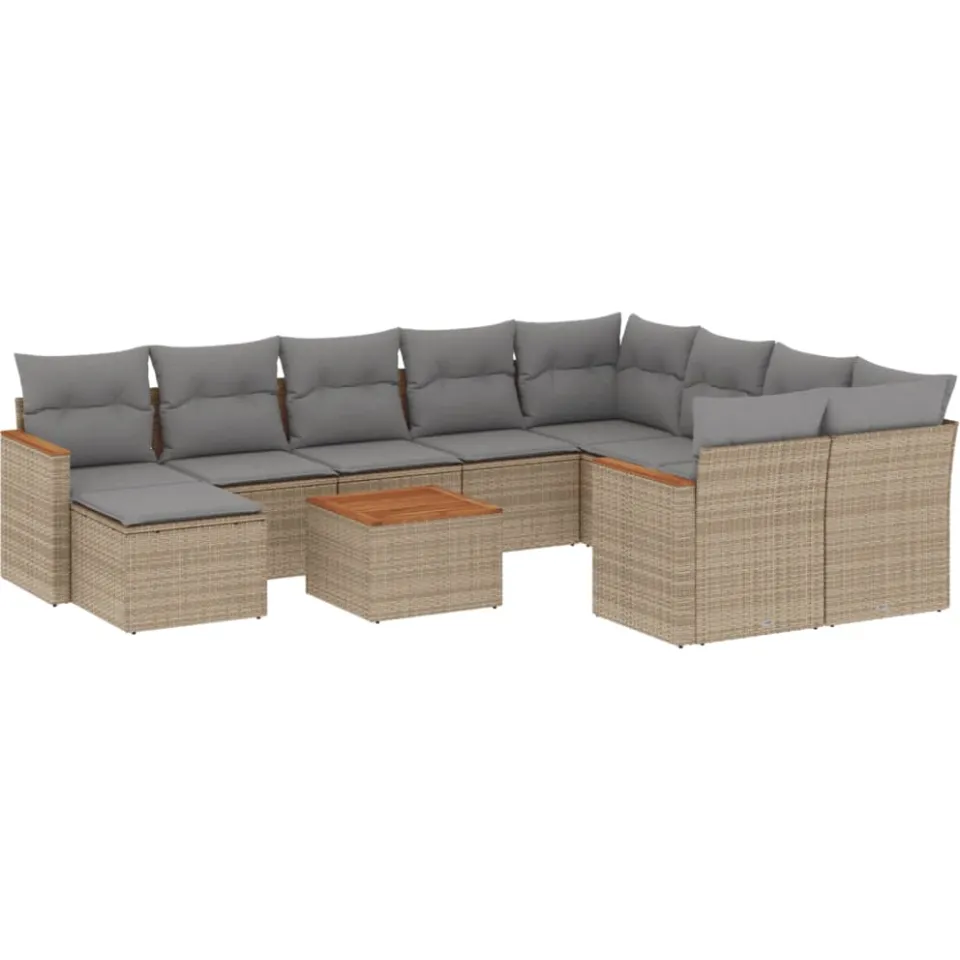vidaXL 11-delige Tuinset met kussens poly rattan beige, foto 3