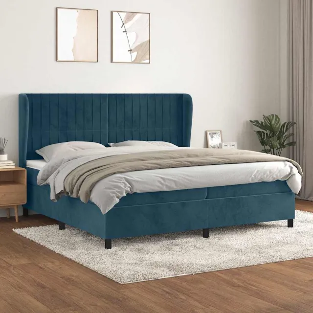 vidaXL Boxspring met matras fluweel donkerblauw 200x200 cm blauw