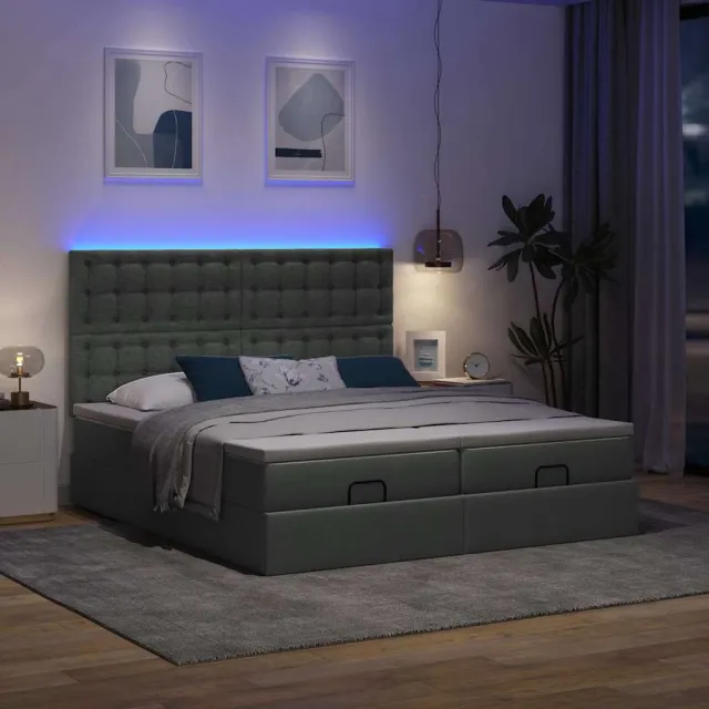 vidaXL Ottoman bed met matrassen en LED's 200x200cm stof donkergrijs grijs
